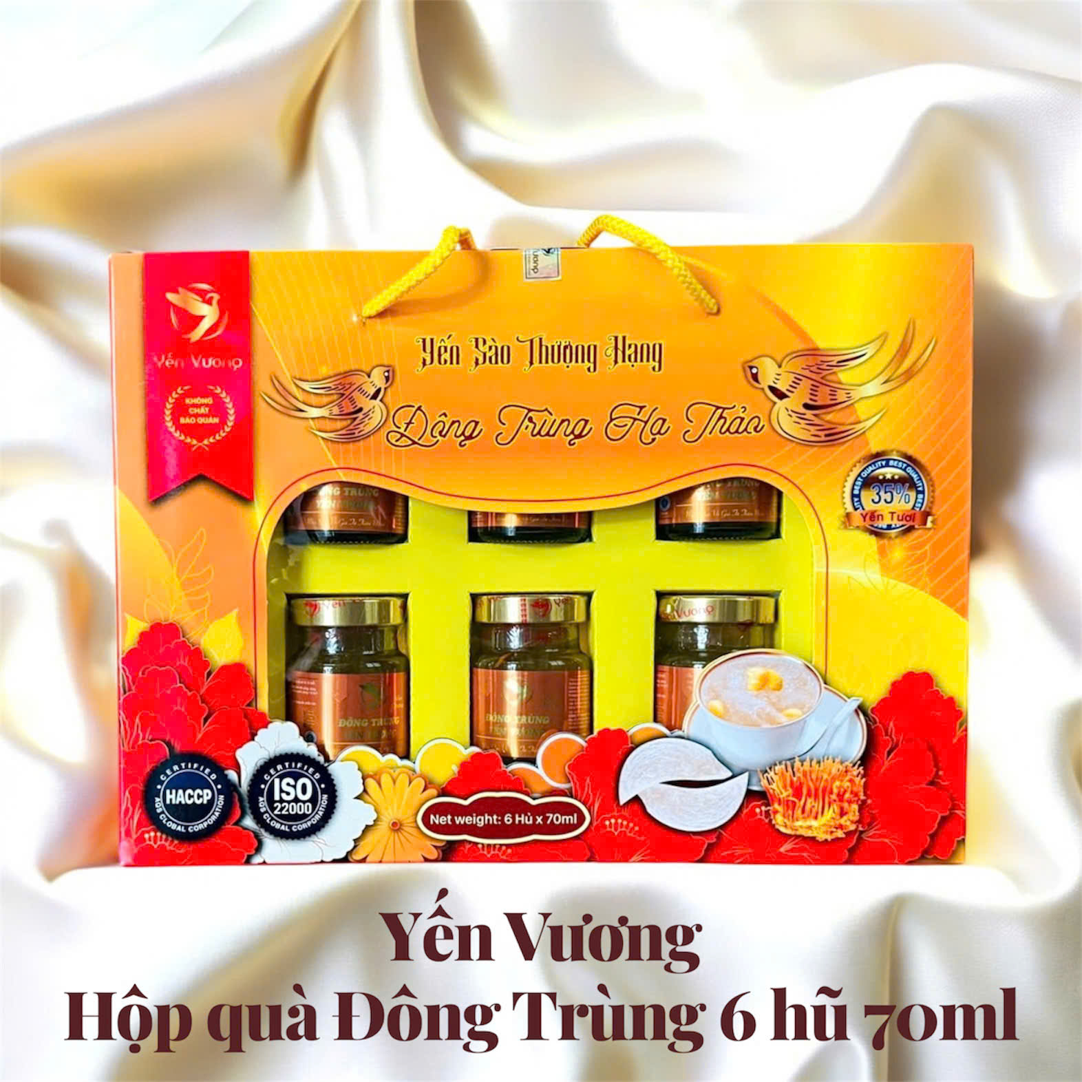 Hộp quà lớn 6 hũ yến Vương 70ml Đông Trùng